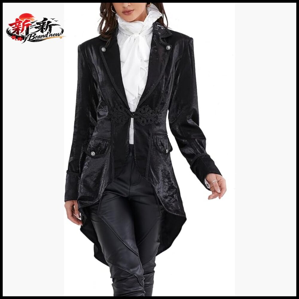 Victorian Tailcoat Jacket with Lace and Button Decoration